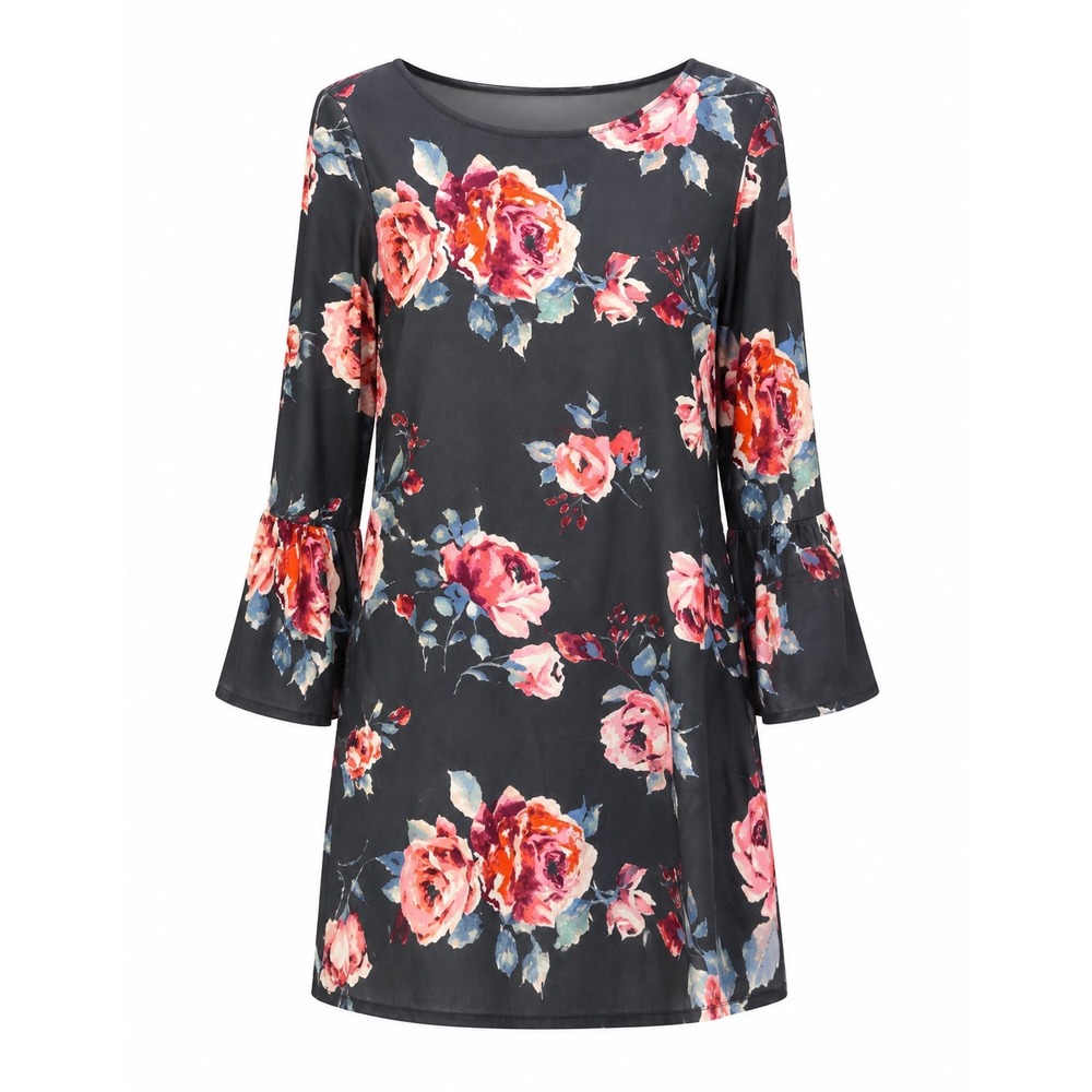 Everly Anthropologie Floral Bell Sleeve mini‎ Shift Dress Medium Rose whimsigoth